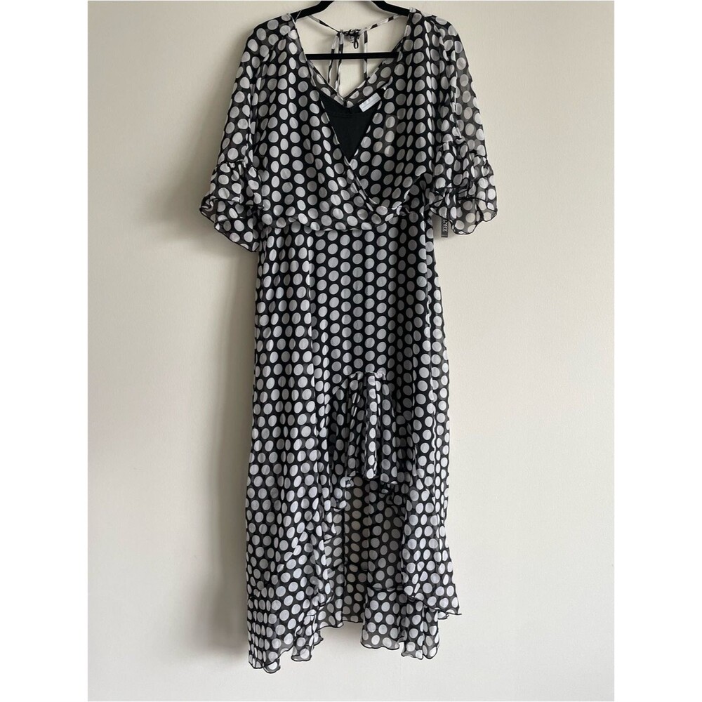 Ruffle Dress Black & White Polka Dot Layered Flutter Romantic Girly L